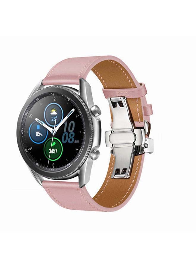 Perfii Genuine Leather Replacement Band for Samsung Galaxy Watch3 45mm Pink - Image 2