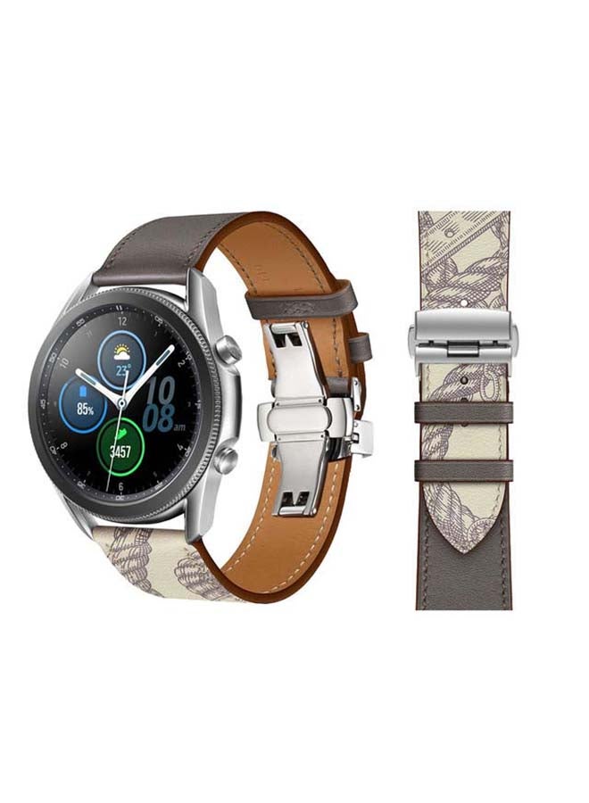 Perfii Genuine Leather Replacement Band for Samsung Galaxy Watch3 45mm Grey/Bwron  - Image 1