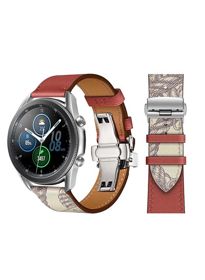 Perfii Genuine Leather Replacement Band for Samsung Galaxy Watch3 45mm Red/Beige - Image 1