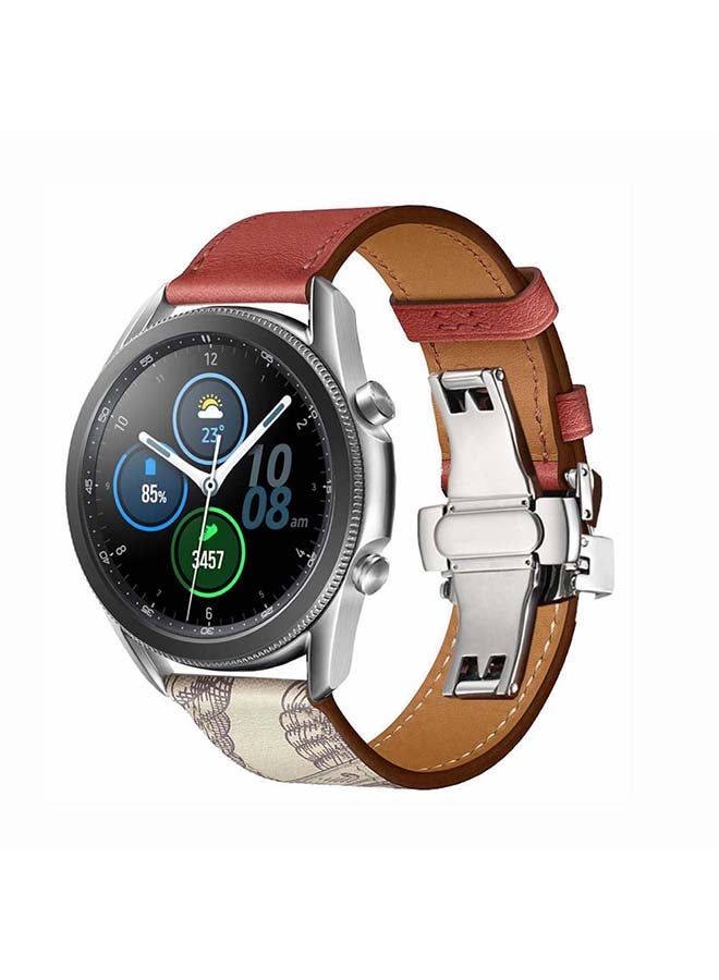 Perfii Genuine Leather Replacement Band for Samsung Galaxy Watch3 45mm Red/Beige - Image 2