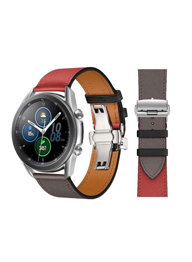 Perfii Genuine Leather Replacement Band for Samsung Galaxy Watch3 45mm Grey/Red - Image 1