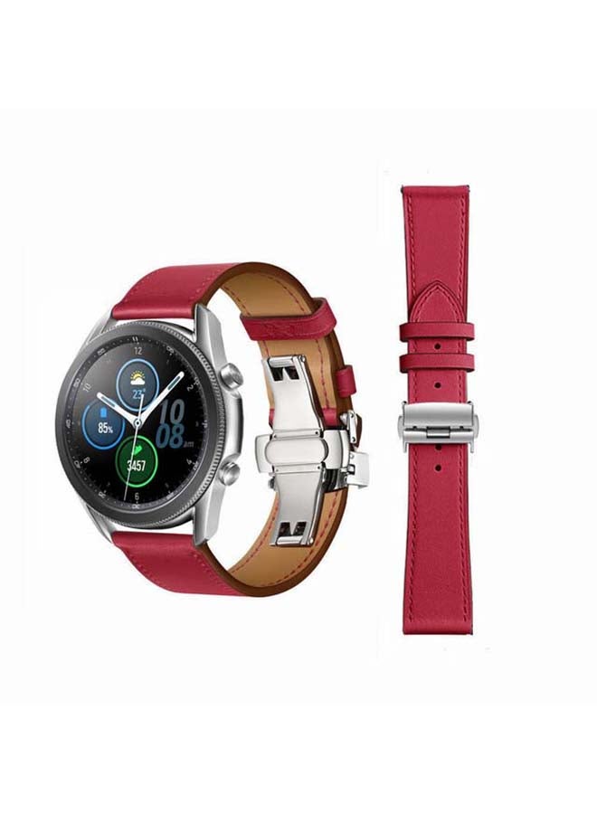 Perfii Genuine Leather Replacement Band for Samsung Galaxy Watch3 45mm Red - Image 1