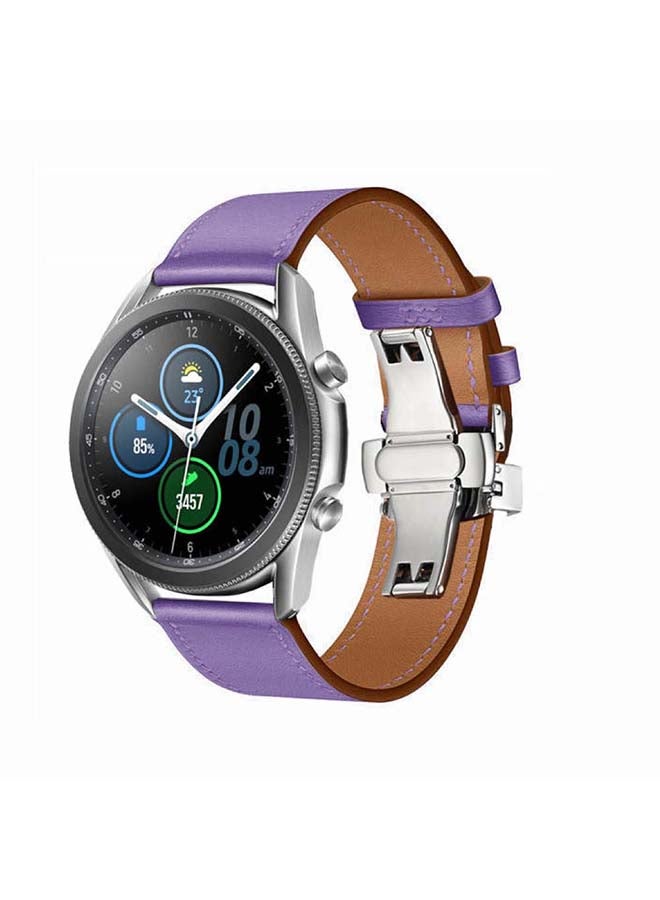 Perfii Genuine Leather Replacement Band for Samsung Galaxy Watch3 45mm Purple - Image 2