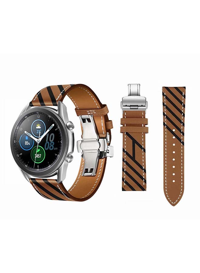 Perfii Genuine Leather Replacement Band for Samsung Galaxy Watch3 45mm Brown - Image 1