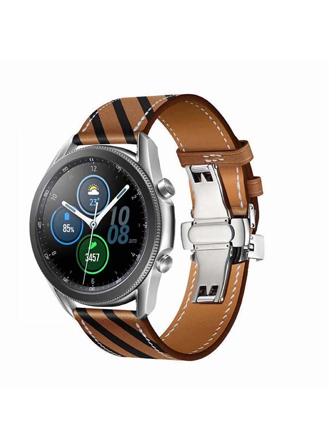 Perfii Genuine Leather Replacement Band for Samsung Galaxy Watch3 45mm Brown - Image 2