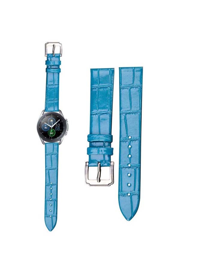 Perfii Genuine Leather Replacement Band for Samsung Galaxy Watch3 45mm Blue - Image 1