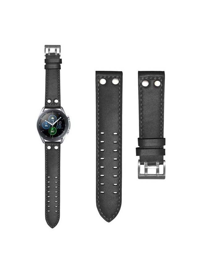 بيرفيي سوار بديل من الجلد الطبيعي مزود بإبزيم لساعة سامسونج جالاكسي 3 مقاس 45 مم أسود - Image 1