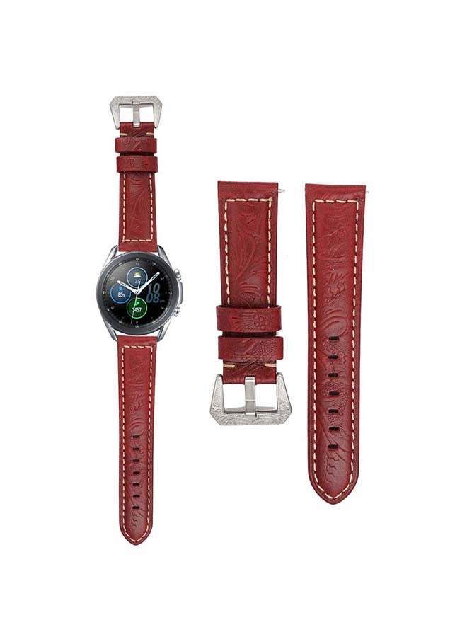 Perfii Engraved Genuine Leather Replacement Band for Samsung Galaxy Watch3 45mm Red - Image 1