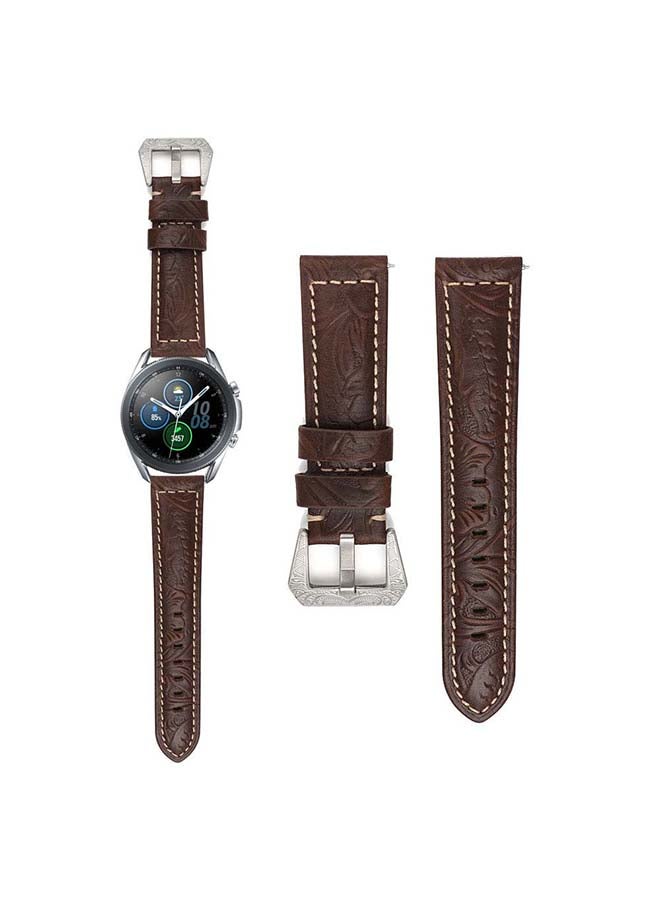 Perfii Engraved Genuine Leather Replacement Band for Samsung Galaxy Watch3 45mm Brown - Image 1