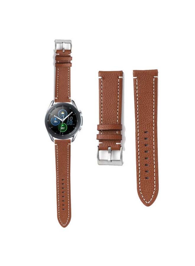 Perfii Genuine Leather Replacement Band for Samsung Galaxy Watch3 45mm Brown - Image 1