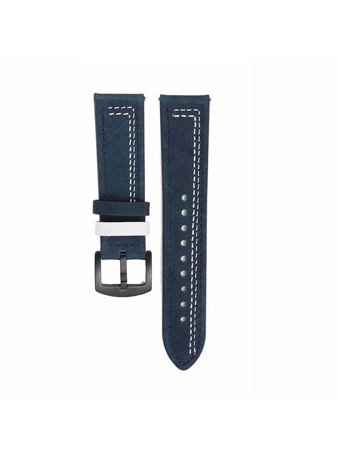 Perfii Stitch Lines Genuine Leather Replacement Band For Samsung Galaxy Watch3 45mm Blue/White - Image 1