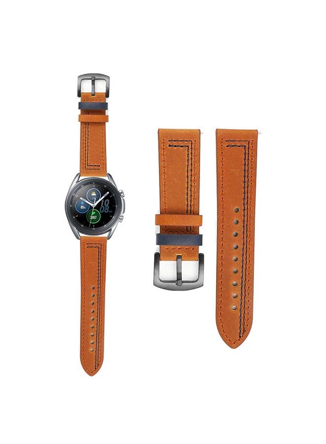 Perfii Stitch Lines Genuine Leather Replacement Band For Samsung Galaxy Watch3 45mm Brown - Image 2