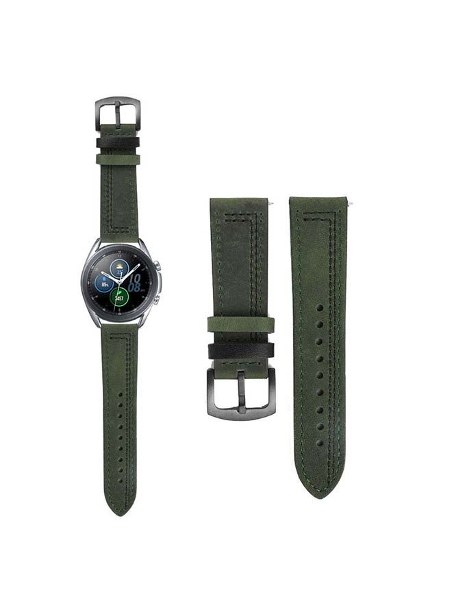 Perfii Stitch Lines Genuine Leather Replacement Band For Samsung Galaxy Watch3 45mm Green - Image 2