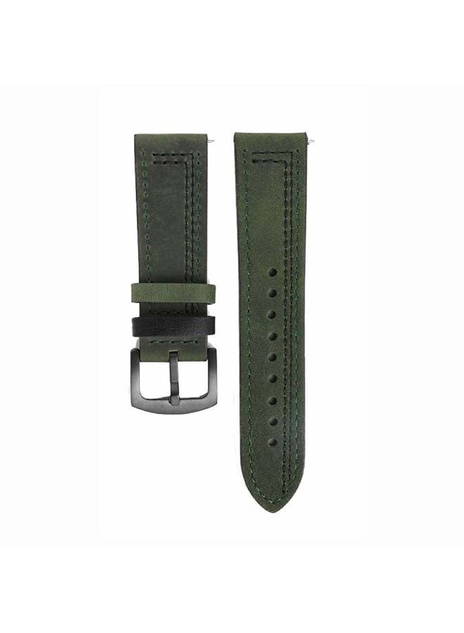 Perfii Stitch Lines Genuine Leather Replacement Band For Samsung Galaxy Watch3 45mm Green - Image 1