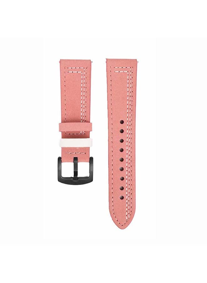 Perfii Stitch Lines Genuine Leather Replacement Band For Samsung Galaxy Watch3 45mm Pink - Image 1