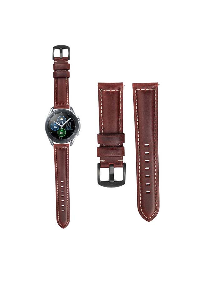 Perfii Retro Wax Genuine Leather Replacement Band For Samsung Galaxy Watch3 45mm Blackish Red - Image 2