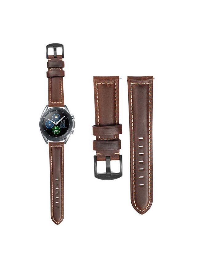 Perfii Retro Wax Genuine Leather Replacement Band For Samsung Galaxy Watch3 45mm Dark Brown - Image 2