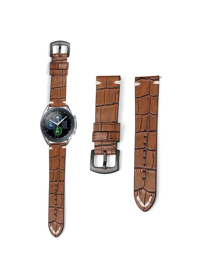 Perfii Stone Grain Genuine Leather Replacement Band For Samsung Galaxy Watch3 45mm Brown