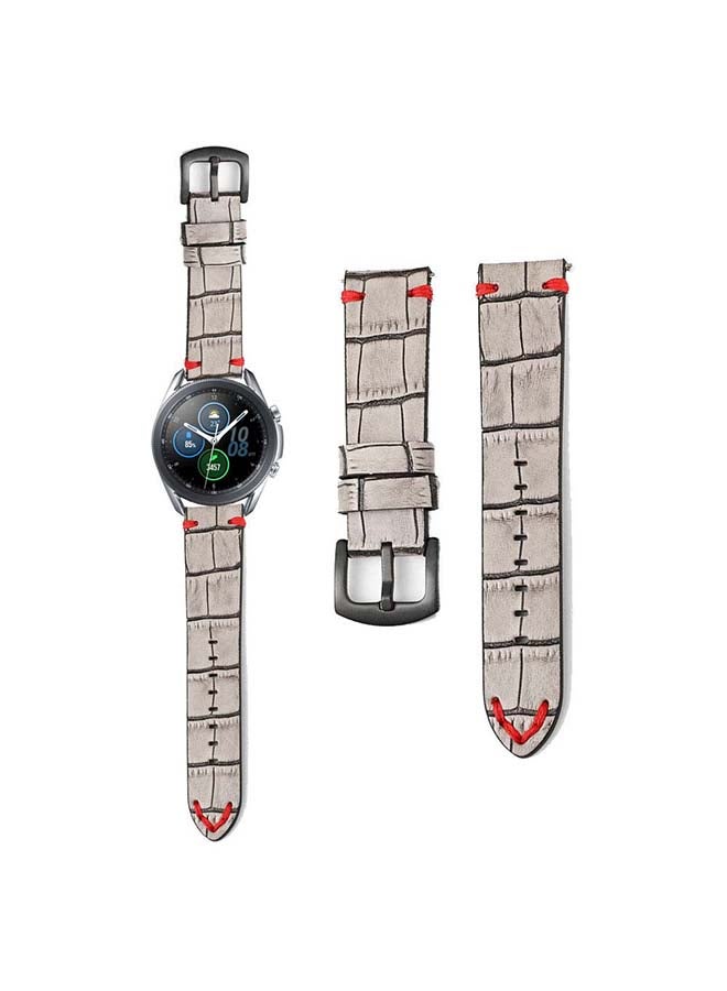 Perfii Stone Grain Genuine Leather Replacement Band For Samsung Galaxy Watch3 45mm Grey - Image 2