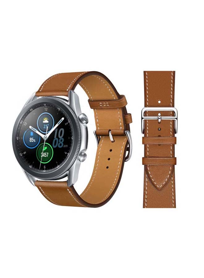 بيرفيي سوار بديل مصنوع من الجلد الطبيعي الممتاز، ويستخدم لساعة سامسونج جالاكسي 3، بمقاس 45 مم. بني - Image 1