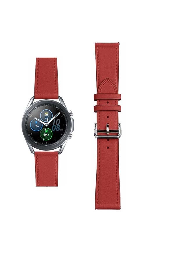 Perfii Supreme Genuine Leather Replacement Band For Samsung Galaxy Watch3 45mm Camellia Red - Image 1