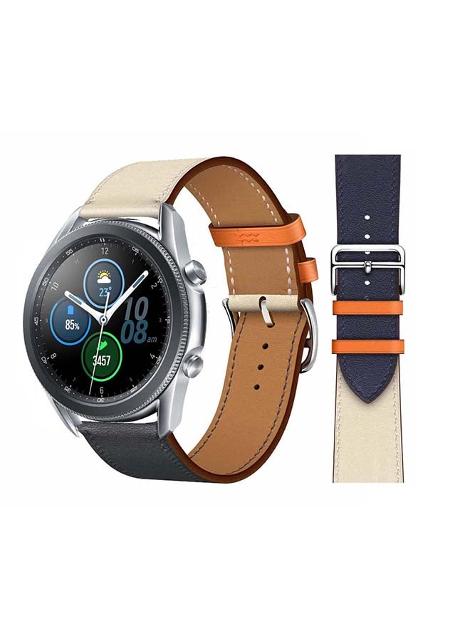 Perfii Supreme Genuine Leather Replacement Band for Samsung Galaxy Watch 3 45mm Blue - Image 1