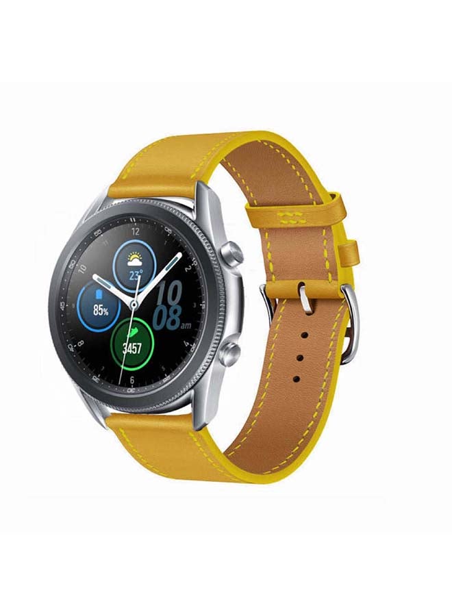 Perfii Supreme Genuine Leather Replacement Band for Samsung Galaxy Watch 3 45mm Yellow - Image 2