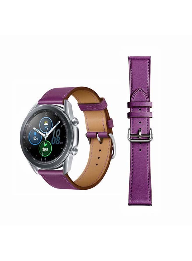 Perfii Supreme Genuine Leather Replacement Band for Samsung Galaxy Watch 3 45mm Purple - Image 1
