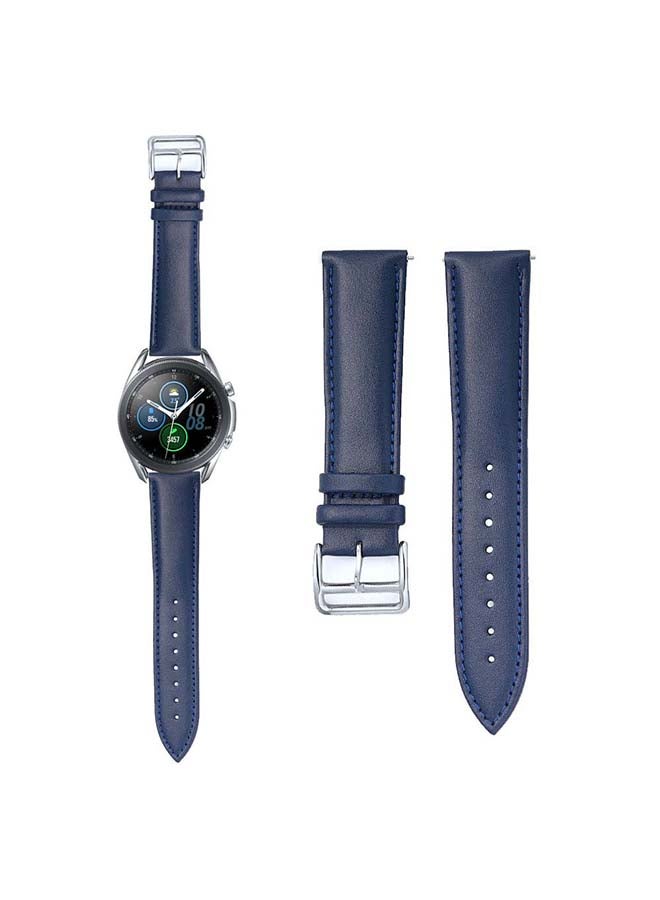 Perfii Genuine Leather Replacement Band for Samsung Galaxy Watch 3 45mm Blue - Image 1