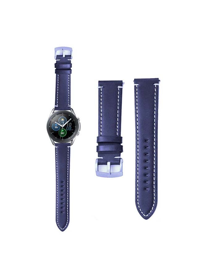 Perfii Genuine Leather Replacement Band for Samsung Galaxy Watch 3 45mm Blue - Image 1