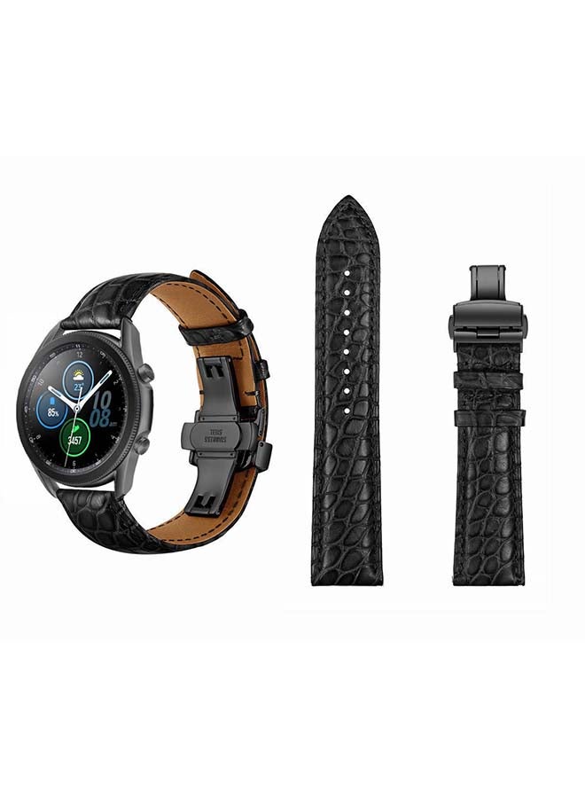 Perfii Genuine Alligator Leather Replacement Band For Samsung Galaxy Watch 3 45mm Black - Image 1
