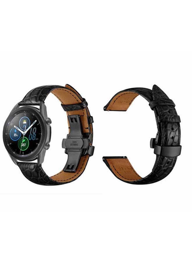 Perfii Genuine Alligator Leather Replacement Band For Samsung Galaxy Watch 3 45mm Black - Image 2