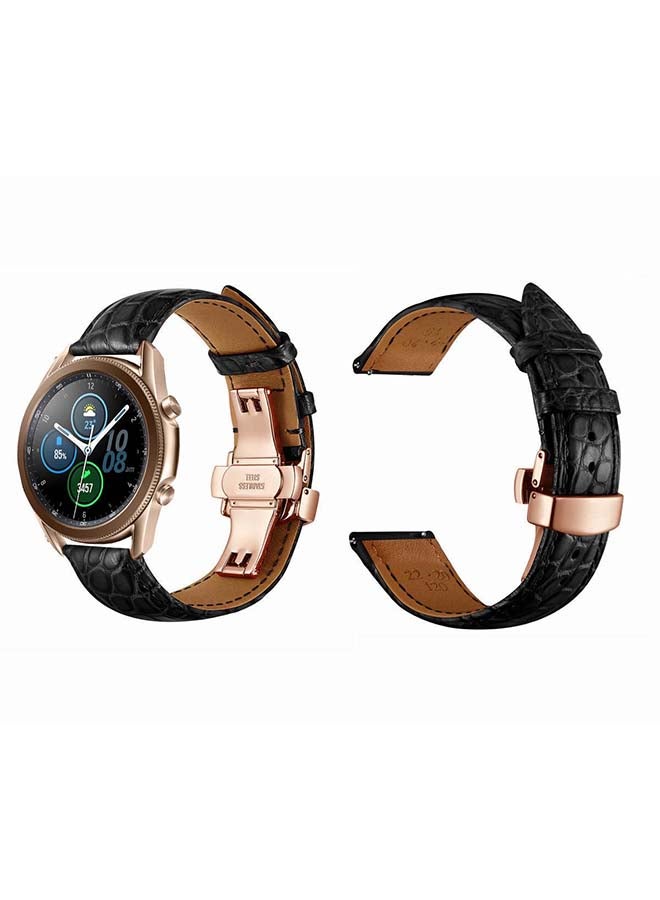 Perfii Genuine Alligator Leather Replacement Band For Samsung Galaxy Watch 3 45mm Black/Rose Gold - Image 2