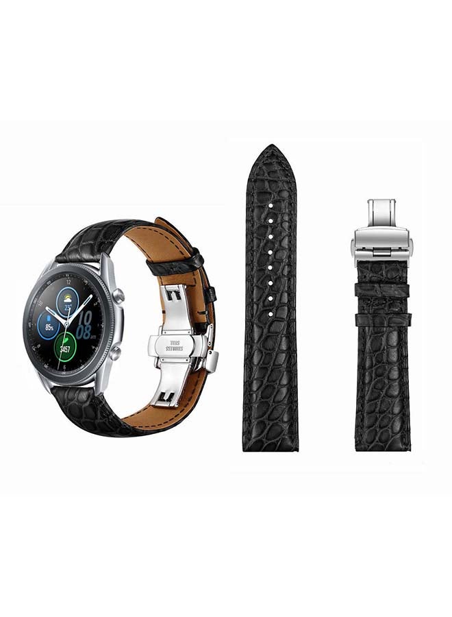 Perfii Genuine Alligator Leather Replacement Band For Samsung Galaxy Watch 3 45mm Black/Silver - Image 1