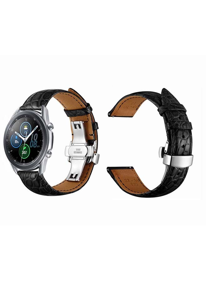 Perfii Genuine Alligator Leather Replacement Band For Samsung Galaxy Watch 3 45mm Black/Silver - Image 2