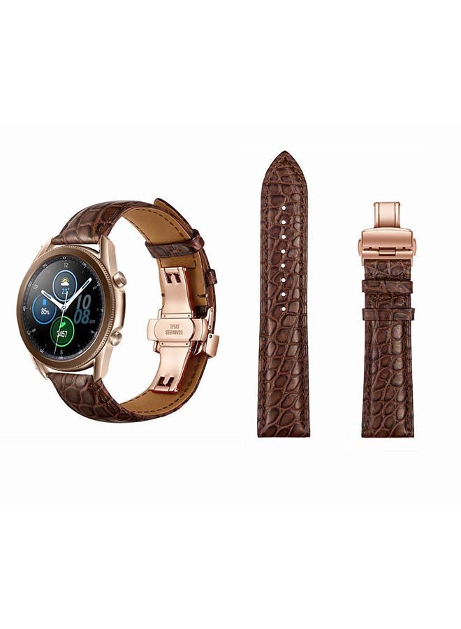 Perfii Genuine Alligator Leather Replacement Band For Samsung Galaxy Watch 3 45mm Brown/Rose Gold - Image 1