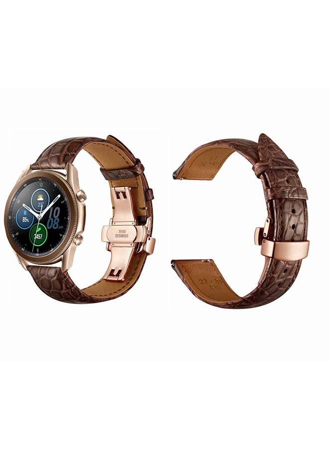Perfii Genuine Alligator Leather Replacement Band For Samsung Galaxy Watch 3 45mm Brown/Rose Gold - Image 2