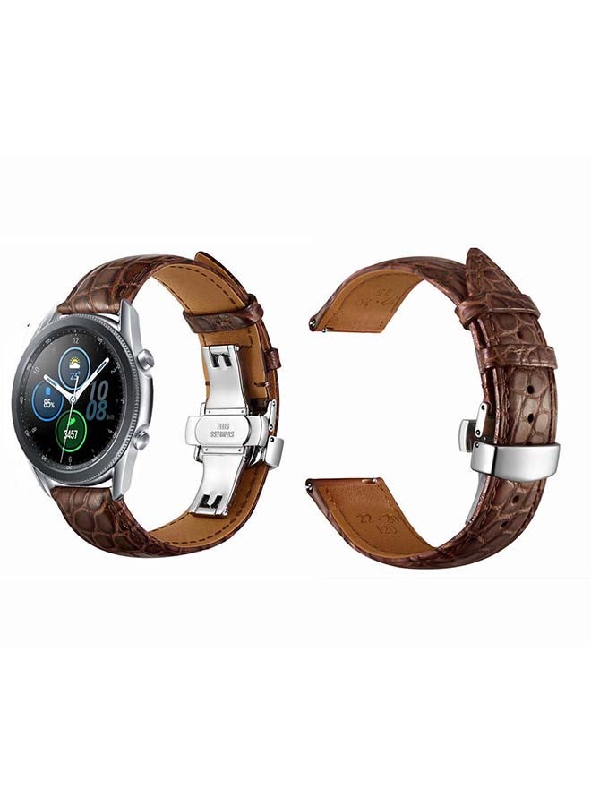 Perfii Genuine Alligator Leather Replacement Band For Samsung Galaxy Watch 3 45mm Brown/Silver - Image 2