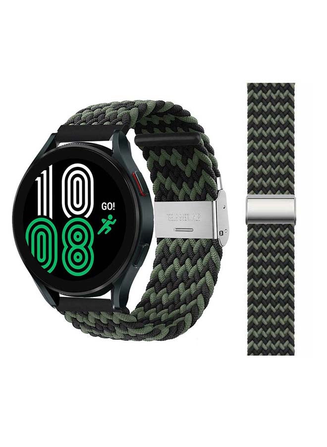 بيرفيي سوار حلقي منفرد مضفر قابل للتعديل لساعة سامسونج جالاكسي 4 قياس 40/44 مم أسود/أخضر - Image 1