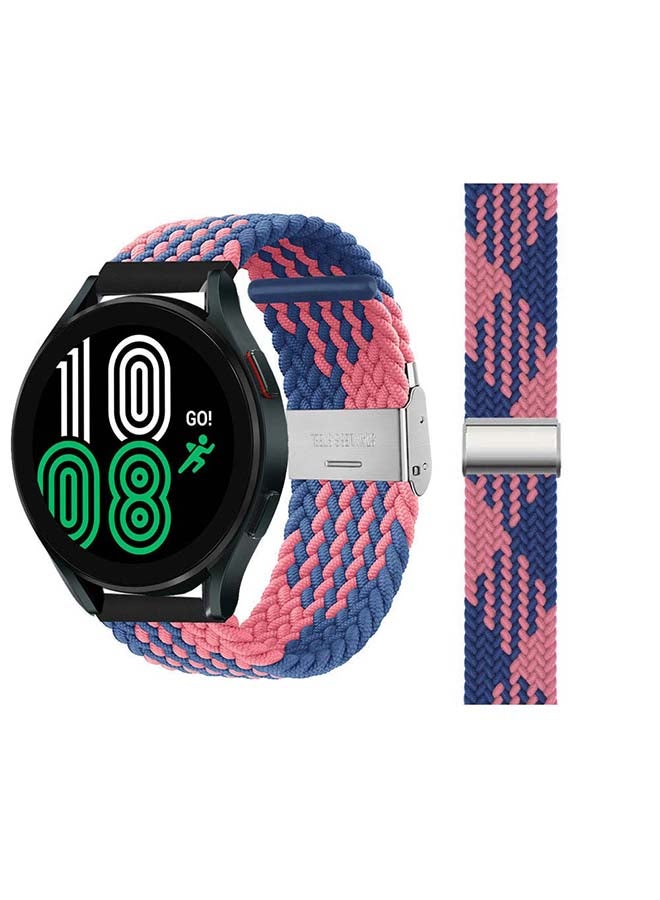 بيرفيي سوار حلقي منفرد مضفر قابل للتعديل لساعة سامسونج جالاكسي 4 قياس 40/44 مم أزرق/ وردي - Image 1