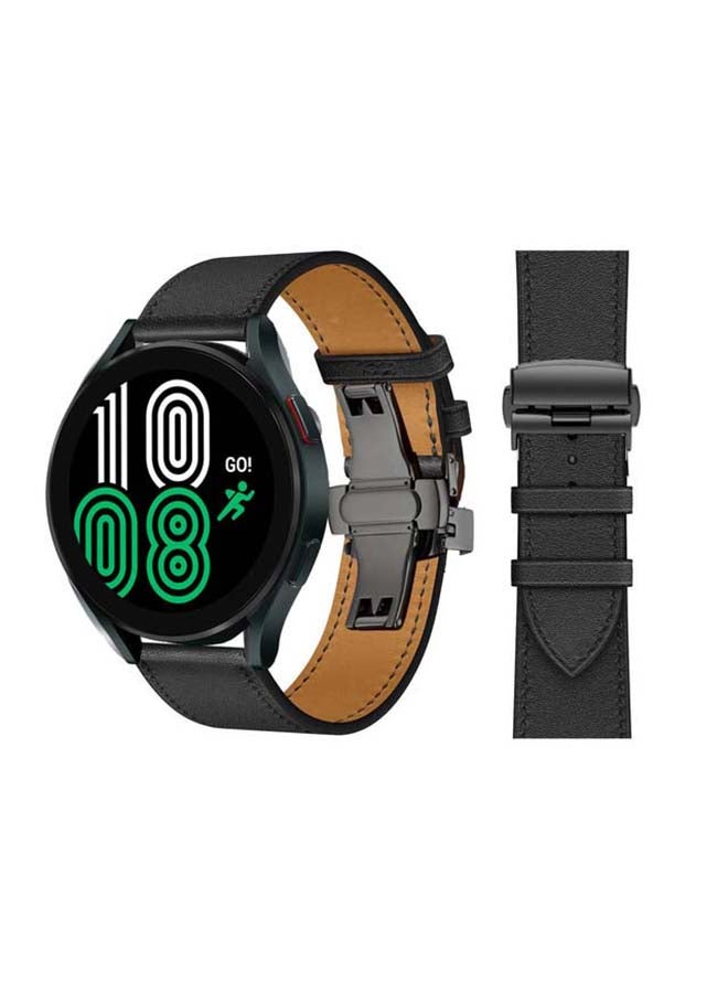 Perfii Genuine Leather Replacement Band For Samsung Galaxy Watch4 40/44mm Black/Silver - Image 1