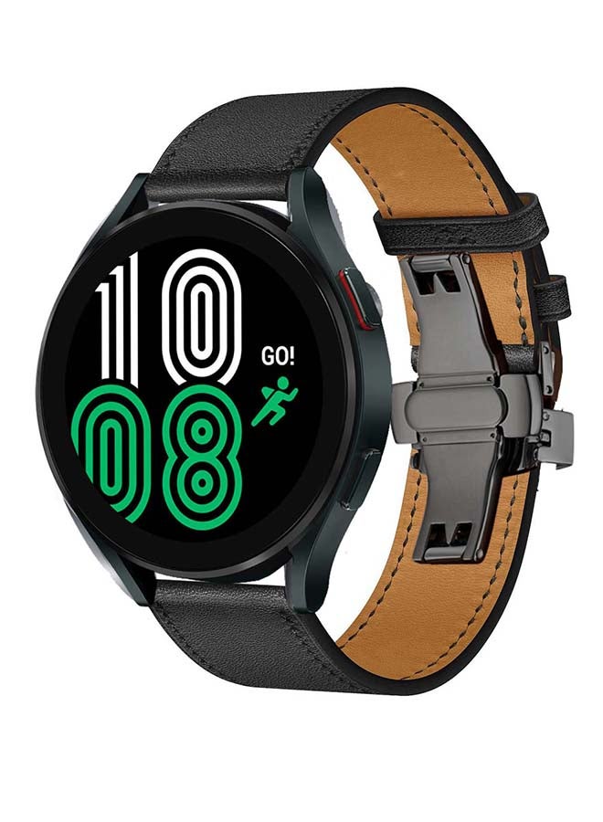 Perfii Genuine Leather Replacement Band For Samsung Galaxy Watch4 40/44mm Black/Silver - Image 2