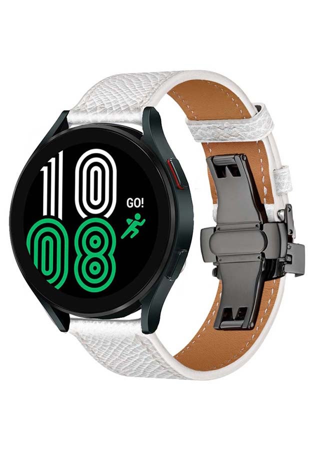 Perfii Genuine Leather Replacement Band for Samsung Galaxy Watch 4 40/44mm White - Image 2