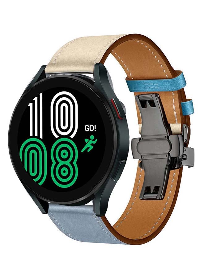 Perfii Genuine Leather Replacement Band for Samsung Galaxy Watch 4 40/44mm Blue - Image 2