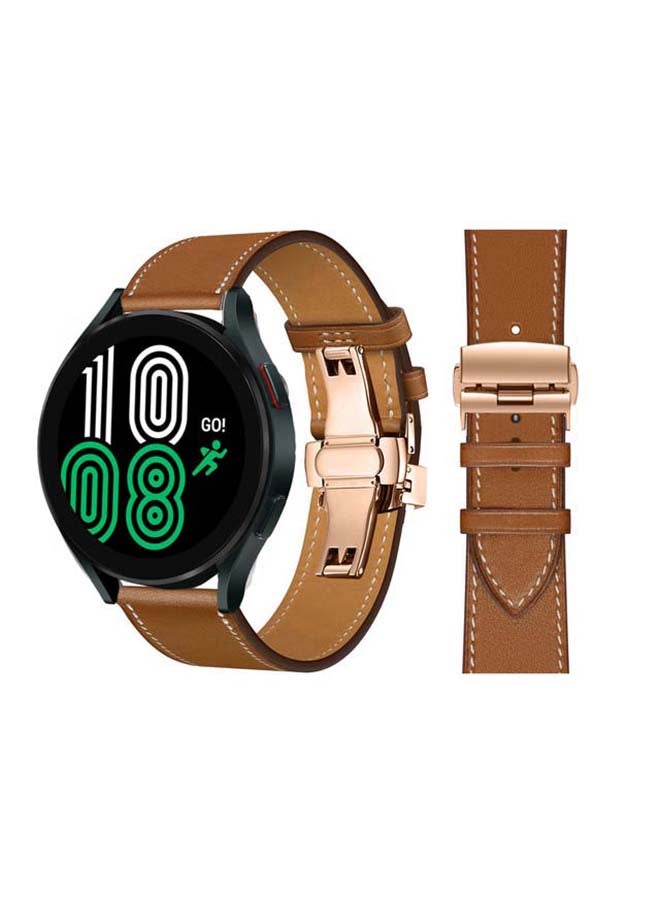 Perfii Genuine Leather Replacement Band for Samsung Galaxy Watch 4 40/44mm Brown - Image 1