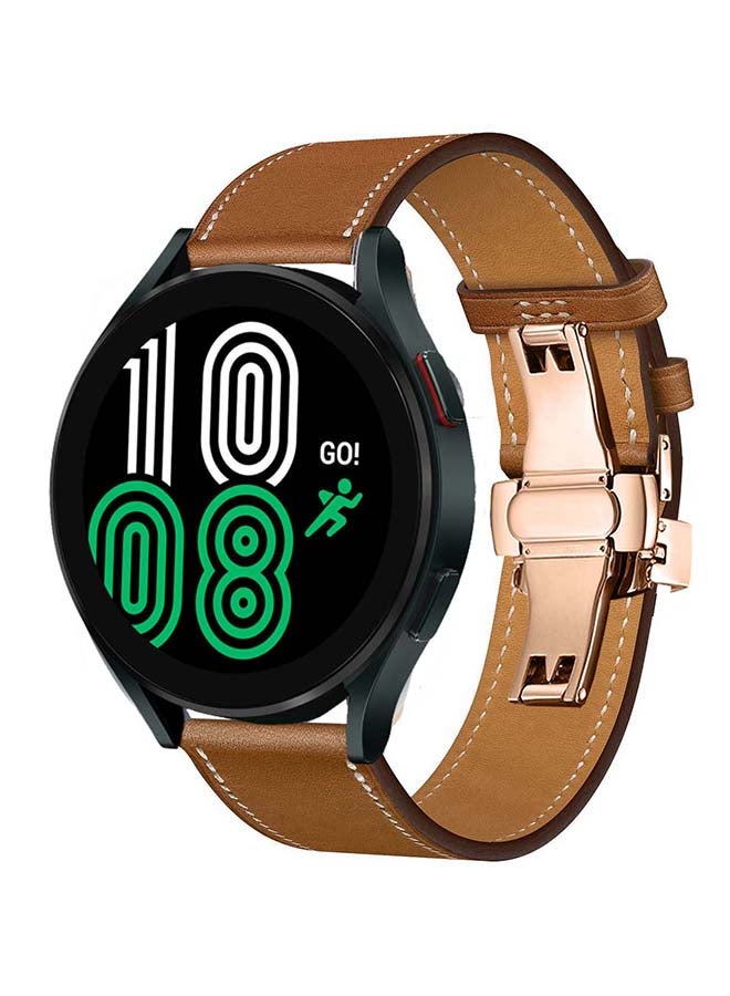 Perfii Genuine Leather Replacement Band for Samsung Galaxy Watch 4 40/44mm Brown - Image 2