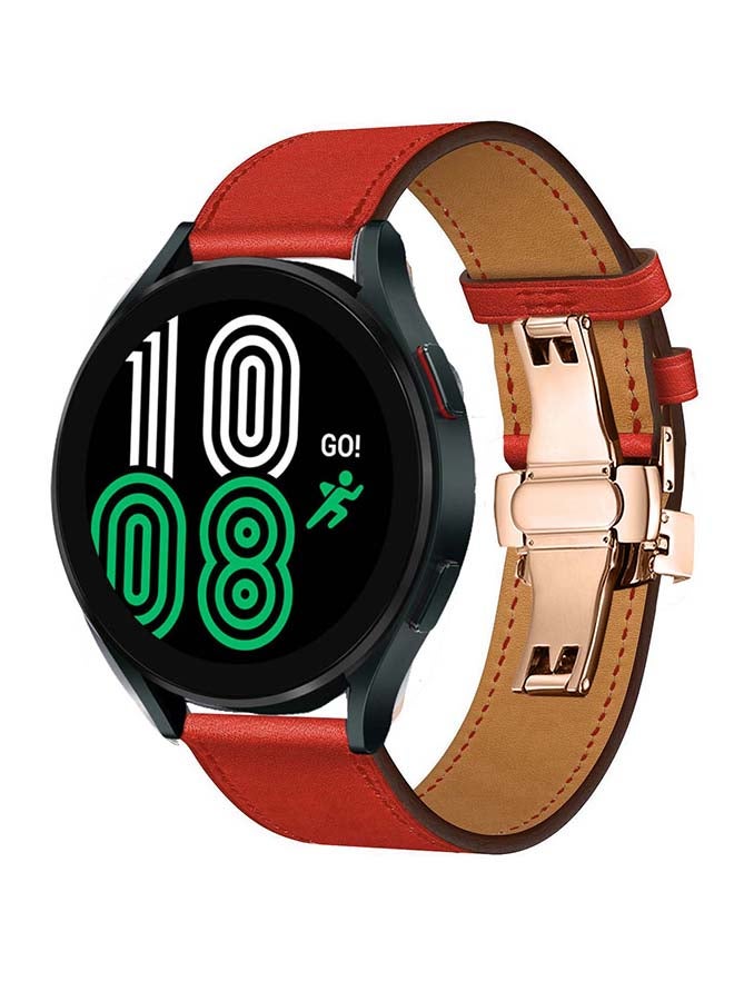 Perfii Genuine Leather Replacement Band for Samsung Galaxy Watch 4 40/44mm Red - Image 2