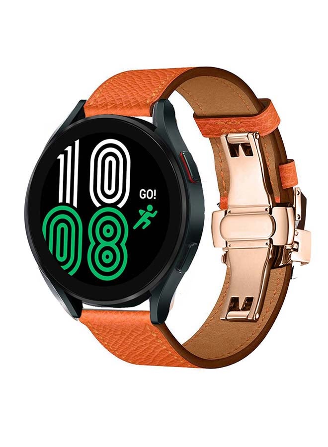 Perfii Genuine Leather Replacement Band for Samsung Galaxy Watch 4 40/44mm Orange - Image 2