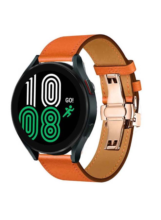 Perfii Genuine Leather Replacement Band for Samsung Galaxy Watch 4 40/44mm Orange - Image 2