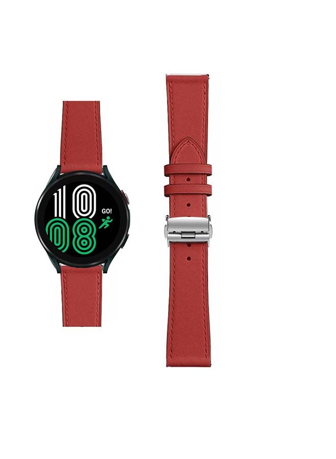 Perfii Genuine Leather Replacement Band for Samsung Galaxy Watch 4 40/44mm Camellia Red - Image 1